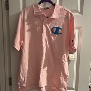 Champion Light Pink Polo with Blue Logo